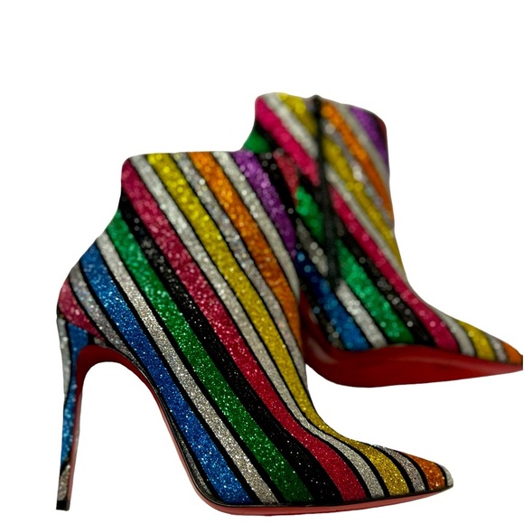 Christian Louboutin Multicolor So Kate 100 Striped Rainbow Glitter Heels Boots. - Picture 12 of 13